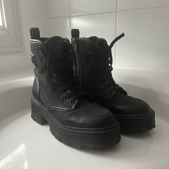 Guess Black Platform Combat Boots - Picture 2 of 3
